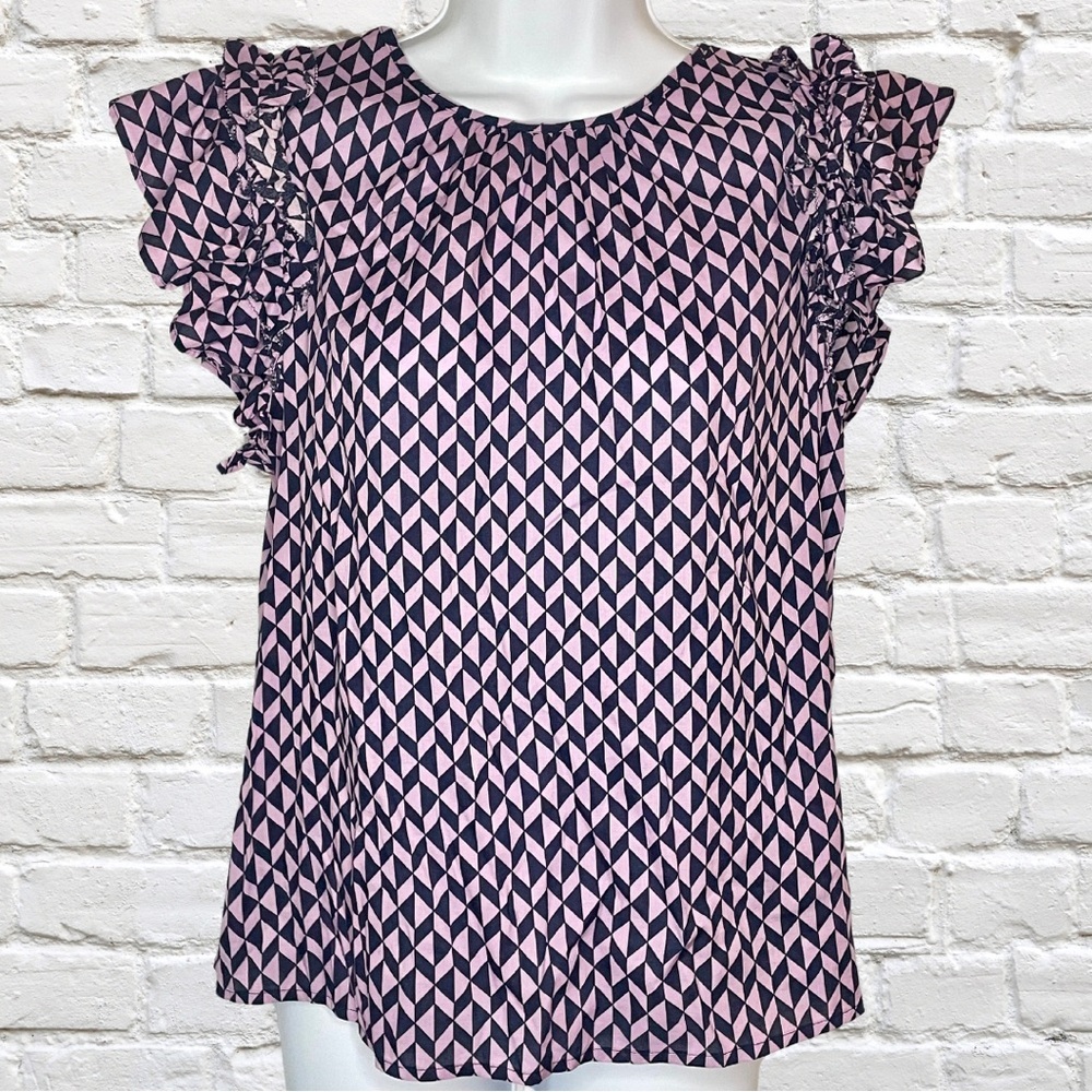 On 34th Geometric Ruffled Cap-Sleeve Top